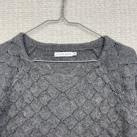 Alfred Sung Cable Knit Crochet Style Women Sz M Grey Charcoal Long sleeve - Picture 2 of 9